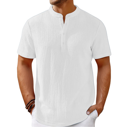 Cotton And Linen Stripes Henley Shirt