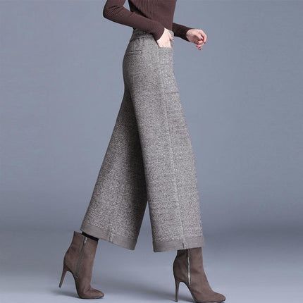 Small Woolen Wide-leg High Waist Cropped Pants