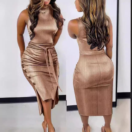 Lace-up Button Tight Dress