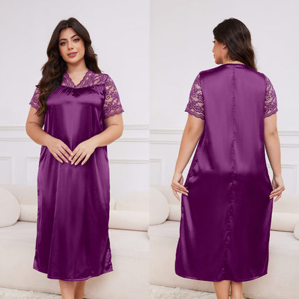 Plus Size Ice Silk Short Sleeve Loose Casual Nightdress