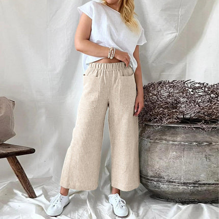 Loose Striped Cotton and Linen Wide-leg Pants