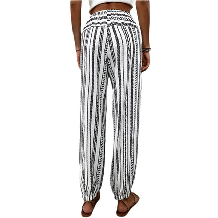 Striped Floral Print Trousers