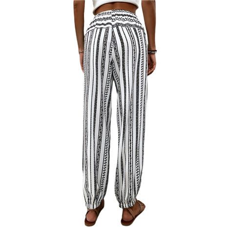 Striped Floral Print Trousers