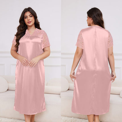 Plus Size Ice Silk Short Sleeve Loose Casual Nightdress