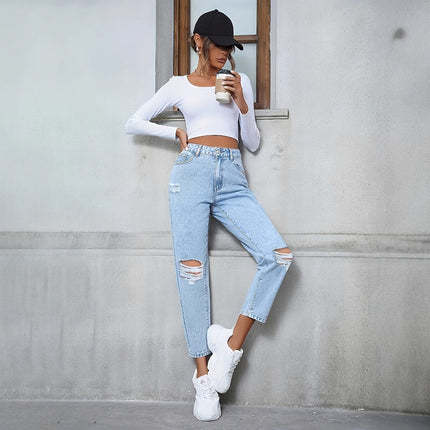 Casual Loose Straight Ripped Denim Jeans