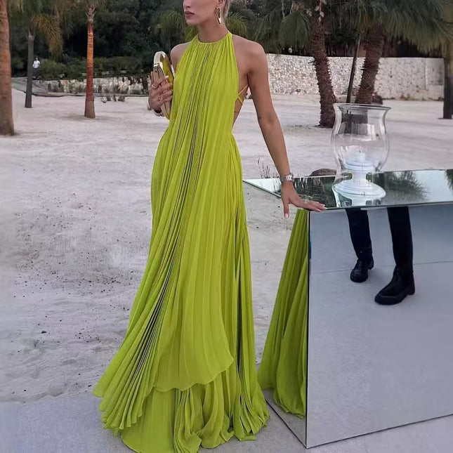 Round Neck Sleeveless Backless Dress