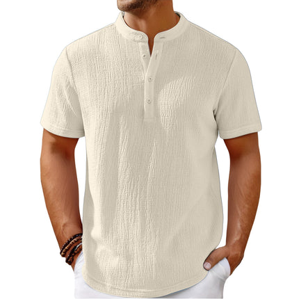 Cotton And Linen Stripes Henley Shirt