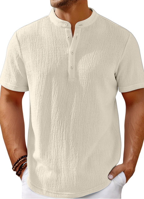 Camisa Henley de rayas de algodón y lino