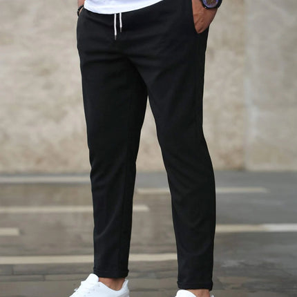 Casual Slim Fit Drawstring Trousers with Pockets