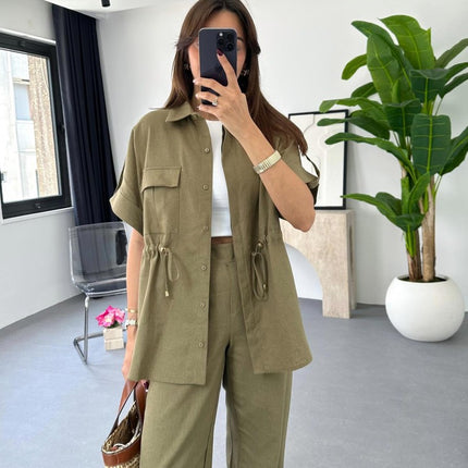 Casual Drawstring Top Trousers and Pants Two-piece Suit