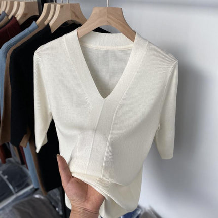 Ice Silk Slim Fit Slim Base Knitwear Short Sleeve