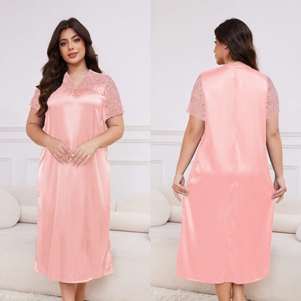 Plus Size Ice Silk Short Sleeve Loose Casual Nightdress