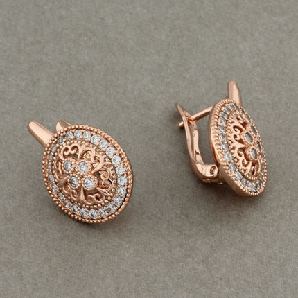 Zircon Earrings Rose Gold Hollow Leaves Ear Clip