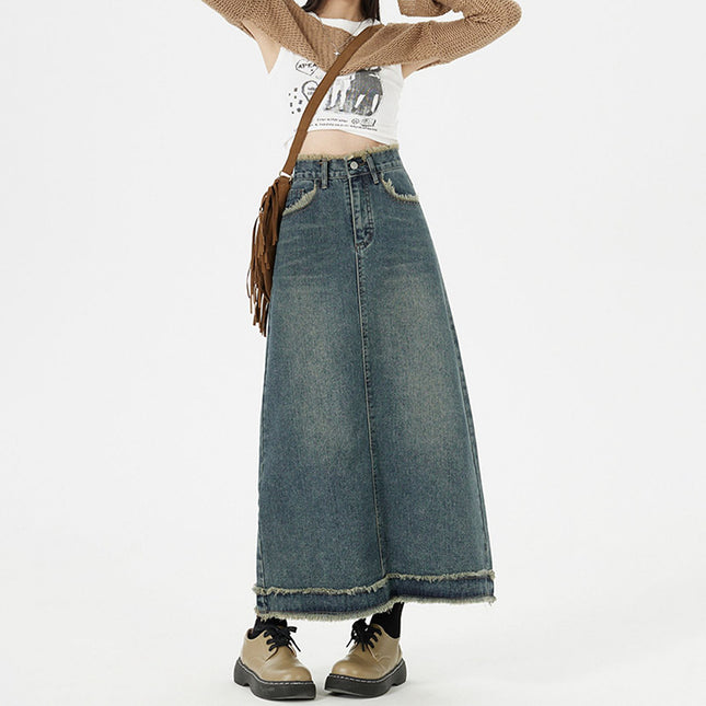 Retro Fashion Hip Denim Long Skirts