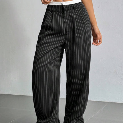 Stripe High Waist Straight Leg Trousers