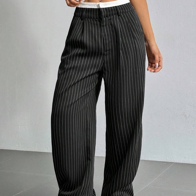 Stripe High Waist Straight Leg Trousers