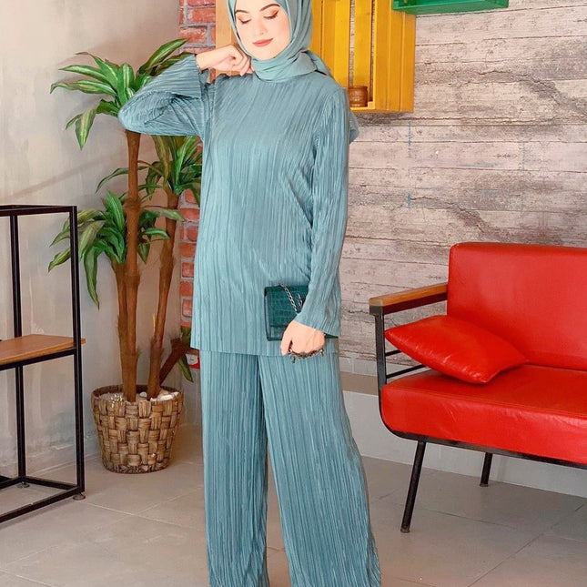 Ethnic Style Loose Casual Pleated Suit Set
