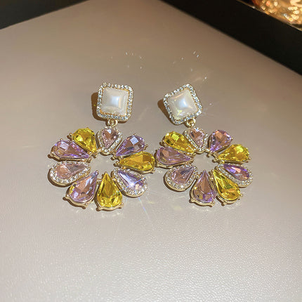 Rhinestone Pearl Flower Necklace & Earrings Combination