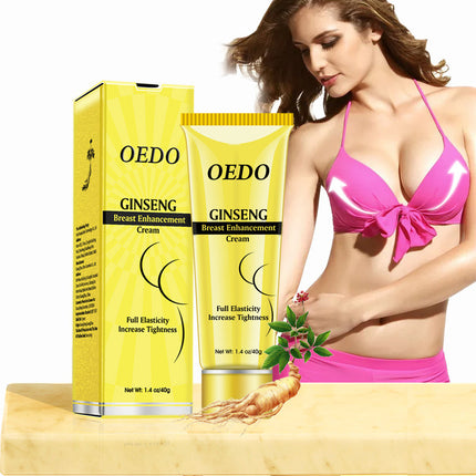OEDO Ginseng Breast Enhancement Cream packaging with a model in a pink bikini.