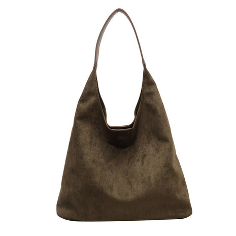 One-Shoulder Large Capacity Underarm Handbag | Women's Suede Shoulder Bag dark green