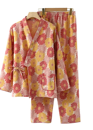 Women's V-Neck Cotton Gauze Long Sleeve Pyjamas BLNDL