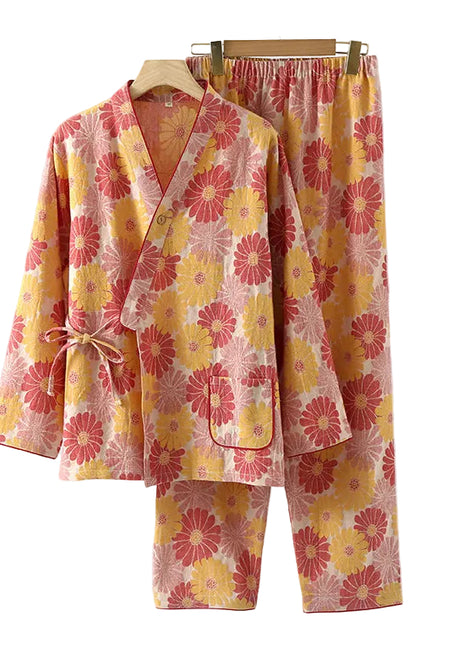Women's V-Neck Cotton Gauze Long Sleeve Pyjamas BLNDL