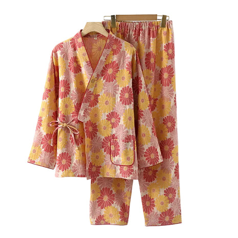Women's V-Neck Cotton Gauze Long Sleeve Pyjamas BLNDL