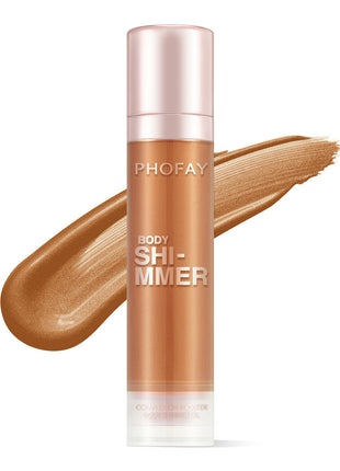 PHOFAY lightweight body highlight oil with mineral oil and shea butter for radiant skin appearance.