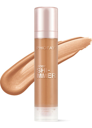 PHOFAY Body Shimmer Oil creating a smooth radiant finish with lightweight silky skin coverage.