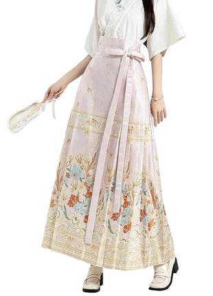 Women's Pink Hanfu Inspired Pleated Maxi Skirt