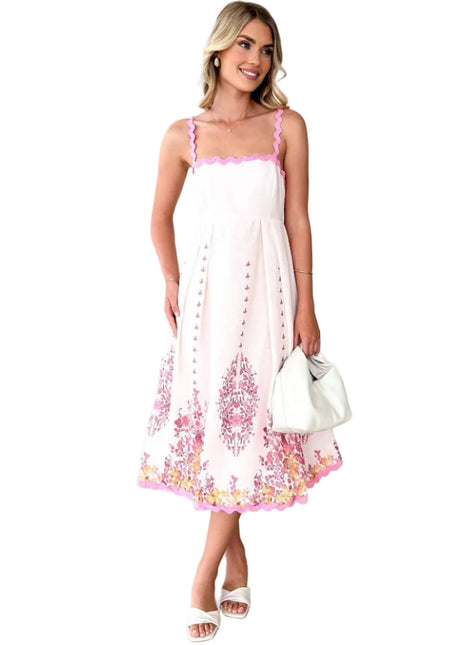 Women's Vacation Sling Pink Dress with Open Back