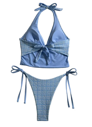 Plaid Collar Slim Fit Bikini Set for Women
Light Blue Sleeveless Bikini with Lace-Up T-Back
Women's Sporty Two-Piece Swimwear Set
European Style Slim Fit Bikini
Versatile Plaid Collar Bikini Set