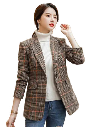 Women's Plaid Suit Waist Slim Fit Trimming Coat
