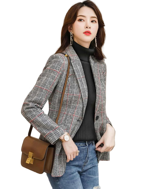 Versatile Plaid Casual Coat for Office and Formal Wear