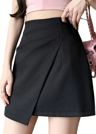Women's Pleated High Waist A-Line Mini Skirt in Pink Apricot and Black