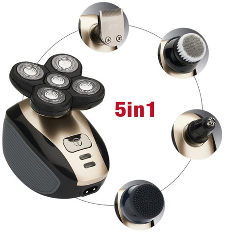 5-in-1 electric shaver with multiple attachments on a white background