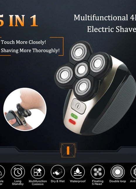 Afeitadora eléctrica 5 en 1 PowerGlide™ – Afeitadora de cabeza de 5 cuchillas + recortadora de barba, nariz y aseo personal