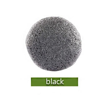Black sponge on a white background with a green label