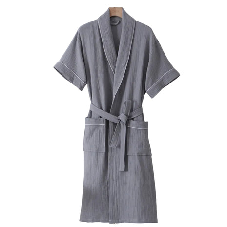 Unisex White Double-Layer Cotton Home Robe BLNDL