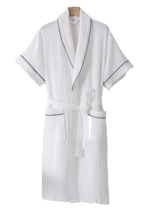 Versatile Unisex White Double-Layer Cotton Home Robe in White BLNDL