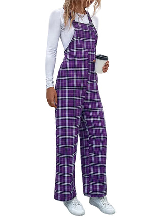Versatile Women's Retro Plaid Suspender Long Jumpsuit