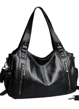 Retro Large Capacity Shoulder Handbag | Women's Vintage PU Leather Tote Bag black
