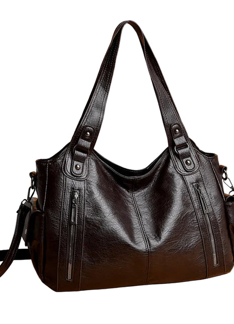 Retro Large Capacity Shoulder Handbag | Women's Vintage PU Leather Tote Bag coffee