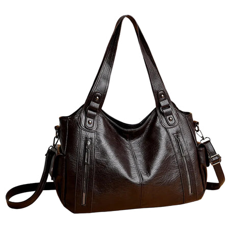 Retro Large Capacity Shoulder Handbag | Women's Vintage PU Leather Tote Bag coffee