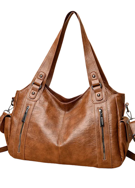 Retro Large Capacity Shoulder Handbag | Women's Vintage PU Leather Tote Bag light brown