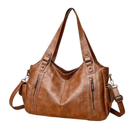 Retro Large Capacity Shoulder Handbag | Women's Vintage PU Leather Tote Bag light brown