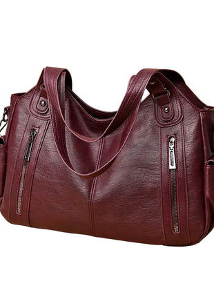 Retro Large Capacity Shoulder Handbag | Women's Vintage PU Leather Tote Bag wine red