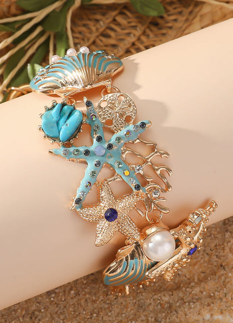 Pulsera de estrella de mar y conchas con diamantes de imitación – Joyería de vacaciones para mujer