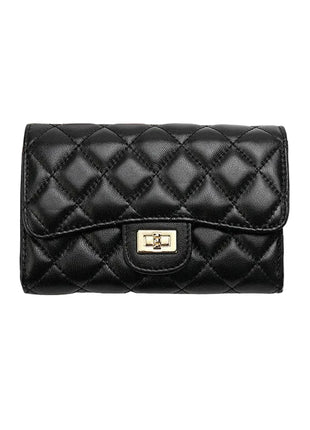 Rhombus full sheepskin leather purse featuring quilted design and premium texture.