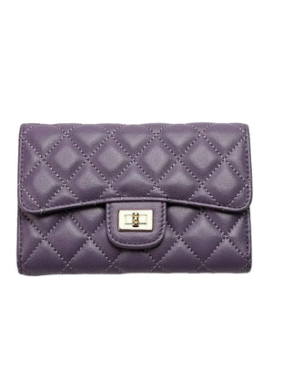 Rhombus full sheepskin leather purse featuring quilted design and premium texture.